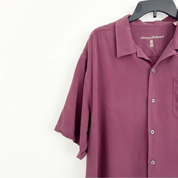 100% Silk Tommy Bahama Vintage Purple Short Sleeve Button Down Shirt Size XL - Picture 3 of 5